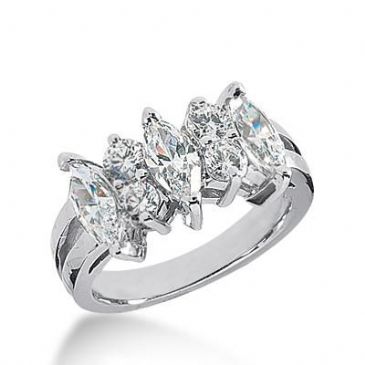 14k Gold Diamond Anniversary Wedding Ring 3 Marquise Cut Diamonds, 4 Round Brilliant Stones Total 2.10ctw 502WR203614k