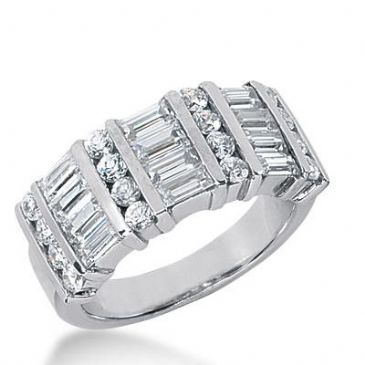 14k Gold Diamond Anniversary Wedding Ring 16 Round Brilliant Diamonds, and 12 Straight Baguette Stones Total 2.08ctw 506WR204914k