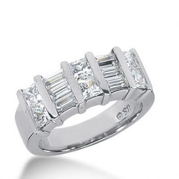 14k Gold Diamond Anniversary Wedding Ring 6 Princess Cut Stones, and 6 Straight Baguette Diamonds Total 1.92ctw 511WR206514k