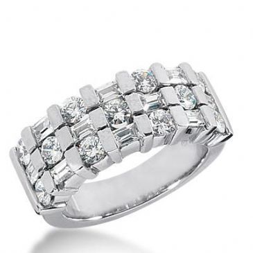 14k Gold Diamond Anniversary Wedding Ring 10 Straight Baguette Stones, And 11 Round Brilliant Diamonds Stones Total 2.12ctw 512WR206914k