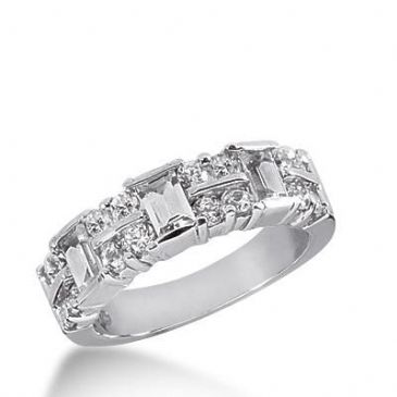 14k Gold Diamond Anniversary Wedding Ring 16 Round Brilliant, 3 Straight Baguette Total 1.40ctw 522WR209014k