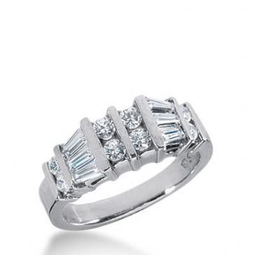 14k Gold Diamond Anniversary Wedding Ring 6 Tapered Baguette, 8 Round Brilliant Diamonds Total 1.00ctw 528WR210714k