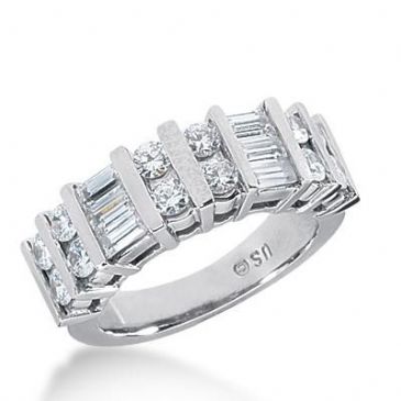 14k Gold Diamond Anniversary Wedding Ring 6 Straight Baguette Stones, 12 Round Brilliant Diamonds Total 1.68ctw 530WR211014k
