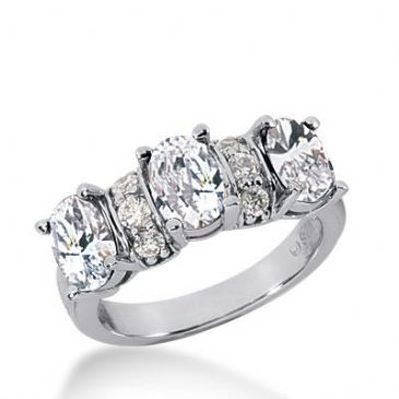 14k Gold Diamond Anniversary Wedding Ring 3 Oval Cut Stones, 6 Round Brilliant Diamonds Total 2.49ctw 536WR212014k