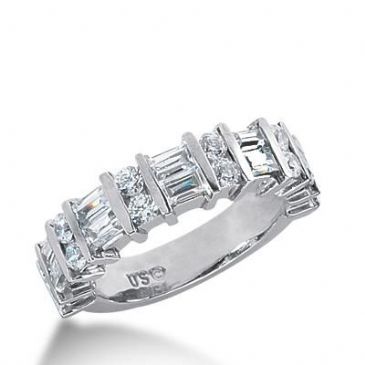 14k Gold Diamond Anniversary Wedding Ring 12 Round Brilliant Diamonds, 10 Straight Baguette Stones Total 1.60ctw 537WR212114k