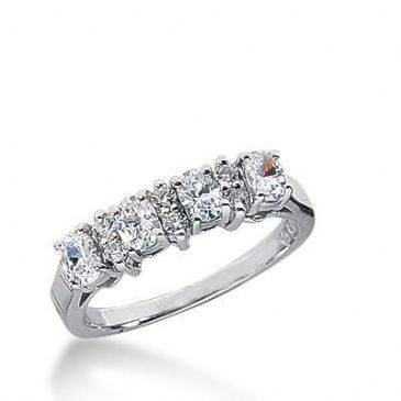 14k Gold Diamond Anniversary Wedding Ring 4 Oval Cut Stones, 6 Round Brilliant Diamonds Total 0.95ctw 550WR214814k