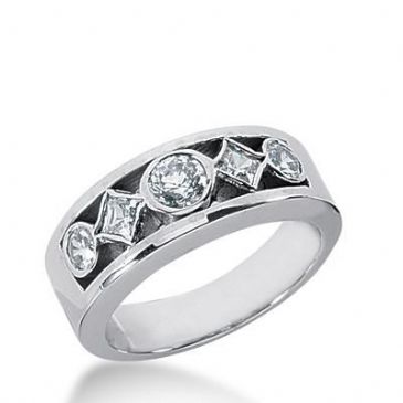 14k Gold Diamond Anniversary Wedding Ring 2 Princess Cut Stones, and 3 Round Brilliant Diamonds Total 0.83ctw 555WR218014k