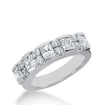 14k Gold Diamond Anniversary Wedding Ring 5 Princess Cut Stones, 8 Round Brilliant Diamonds Total 1.67ctw 562WR225414k