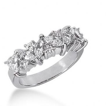 14k Gold Diamond Anniversary Wedding Ring 6 Marquise Cut Stones, 7 Round Brilliant Diamonds Total 1.85ctw 574WR230814k