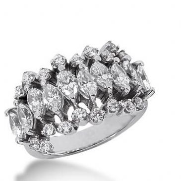 14k Gold Diamond Anniversary Wedding Ring 10 Marquise Cut Stones, and 18 Round Brilliant Diamonds Total 2.54ctw 576WR231314k