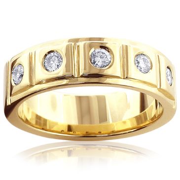 14K Gold & 0.3 Carat Diamond Five Stone Wedding Band for Men