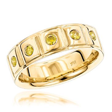14K Gold & 0.3 Carat Yellow Diamond 5 Stone Wedding Band