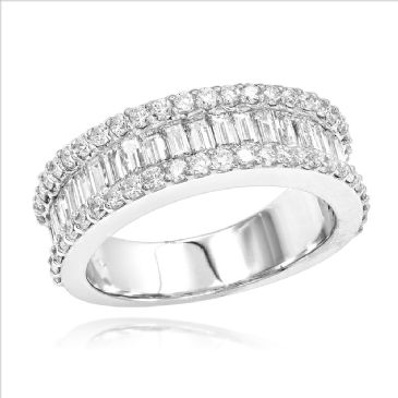 14K Gold & 1.84 Carat Round Diamond Baguette Wedding Band