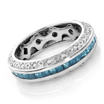 14K Gold & 2.64 Carat Blue Diamond Eternity Ring