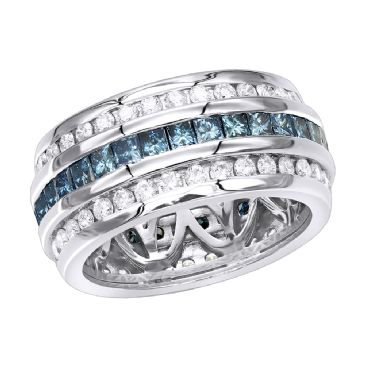 14K Gold & 2.64 Carat Diamond White Blue Eternity Ring