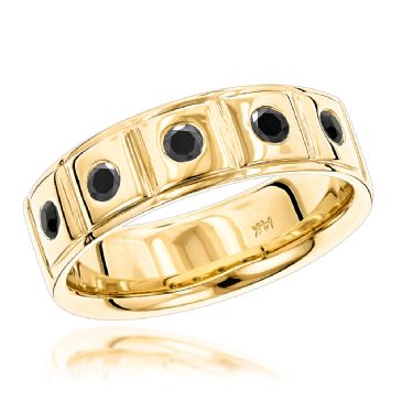 14K Gold & Black Diamond 5-Stone Wedding Band for Men