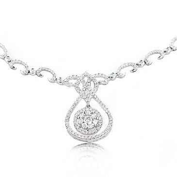 14K Gold Diamond Drop Necklace for Ladies