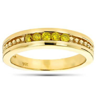 14K Gold & Yellow Diamond 5 Stone Wedding Band for Women