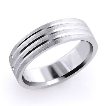 14K Solid Gold Three Line Wedding Band for Men