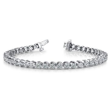 14K White Gold Diamond Round Brilliant 3 Prong Set Tennis Bracelet (5.16ctw.)