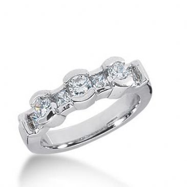 14k Gold Diamond Anniversary Wedding Ring 3 Round Brilliant Diamonds, and 4 Princess Cut Stones Total 1.00ctw 597WR235014k