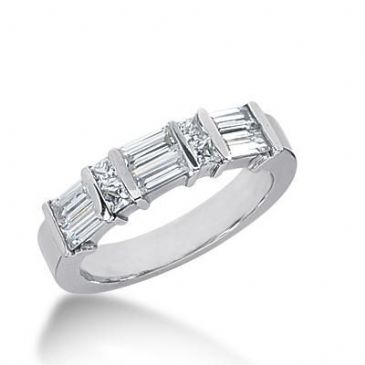 14k Gold Diamond Anniversary Wedding Ring 4 Princess Cut Stones, and 6 Straight Baguette Diamonds Total 0.96ctw 603WR235714k