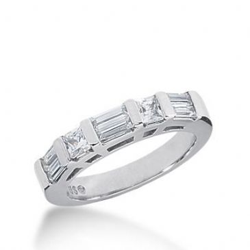 14k Gold Diamond Anniversary Wedding Ring 2 Princess Cut Stones, 6 Straight Baguette Diamonds Total 0.88ctw 604WR235814k