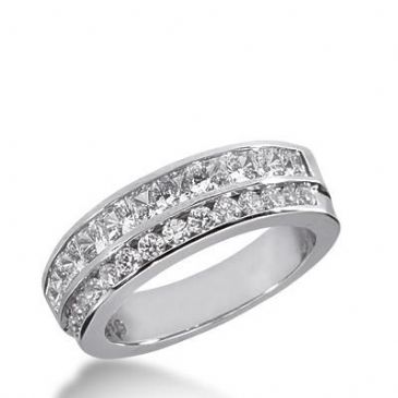 14k Gold Diamond Anniversary Wedding Ring 11 Princess Cut Stones, and 12 Round Brilliant Diamonds Total 1.46ctw 605WR236014k