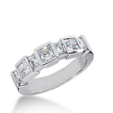 14k Gold Diamond Anniversary Wedding Ring 3 Princess Cut, 4 Straight Baguette Diamonds Total 1.68ctw 614WR237814k