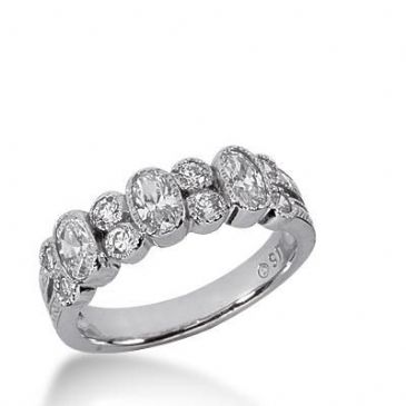 14K Gold Diamond Anniversary Wedding Ring 3 Oval Cut Diamonds, and 8 Round Brilliant Diamonds Total 0.99ctw 633WR241114k
