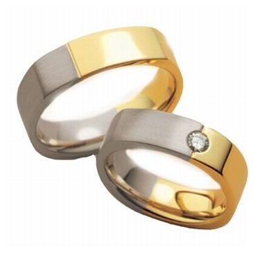 14k His & Hers Two Tone Gold 0.10 ct Diamond 091 Wedding Band Set HH09114K