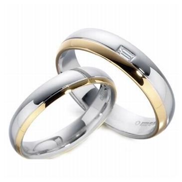 14k His & Hers Two Tone Gold 0.10 ct Diamond 093 Wedding Band Set HH09314K