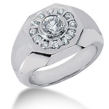 Men's Diamond Ring 1 Round Stone 0.60 ctw 12 Round Stone 0.03 ctw Total 0.96 ctw 150-MDR1158