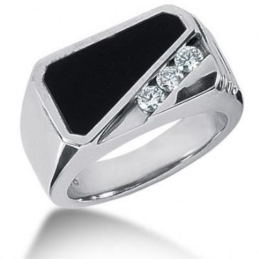 Men's Diamond & Onyx Ring 3 Round Stone 0.10 ct Total 0.00 ctw 151-MDR169