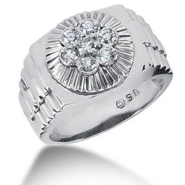 Men's Diamond Ring 1 Round Stone 0.10 ct 6 Round Stone 0.07 ct Total 0.52 ctw 163-MDR1144