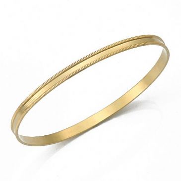 14k Gold 4mm Flat Milgrain Womens Gold Bangle 016-4FMWGB