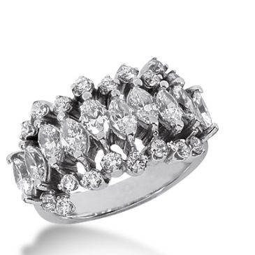 18K Gold Asymmetrical  Marquise and Round Brilliant Diamond Anniversary Ring (3.04ctw)