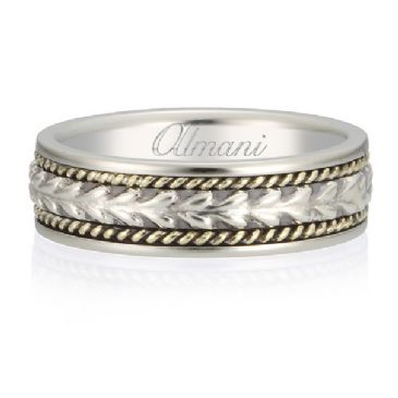 18K Gold 6.5mm Almani Antique Wedding Band Arrowhead Design White Gold