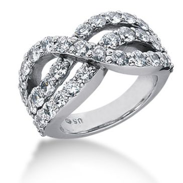 18K Modern Swirl Round Brilliant Diamond Anniversary Ring (2.96ctw.)