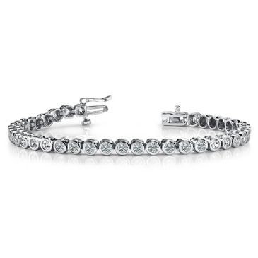 18K White Gold Diamond Round Brilliant Bezel Set Tennis Bracelet (2.82ctw.)