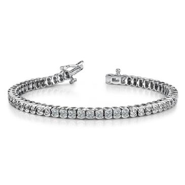 18K White Gold Diamond Round Brilliant Half Bezel Set Tennis Bracelet (5.13ctw.)