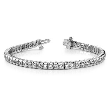 18K White Gold Diamond Round Brilliant Half Bezel Tennis Bracelet (3.06ctw.)