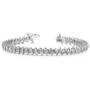 18K White Gold Diamond Round Brilliant Spiral Set Tennis Bracelet (2.94ctw.)