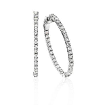 18K White Gold Four Prong Set Diamond Hoop Earring  (1.98ctw.)