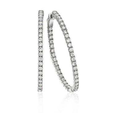 18K White Gold Four Prong Set Oval Shaped Diamond Hoop Earring (5.46ctw.)