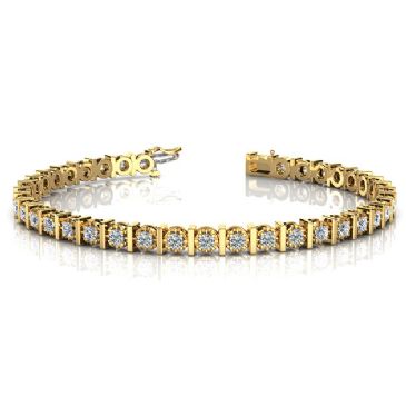 18K Yellow Gold Diamond Illusion Round Brilliant Prong Set Tennis Bracelet (1.56ctw.)