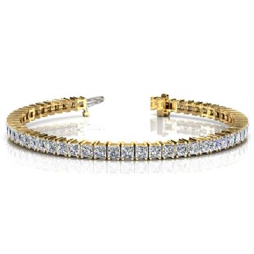 18K Yellow Gold Diamond Princess Cut 4 Prong Set Tennis Bracelet (9.35ctw.)