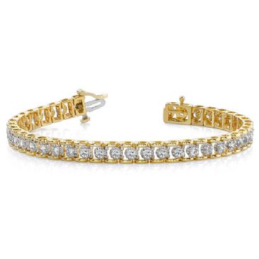 18K Yellow Gold Diamond Round Bridge Prong Set Tennis Bracelet (2.00ctw.)