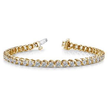 18K Yellow Gold Diamond Round Brilliant 3 Prong Set Tennis Bracelet (5.16ctw.)