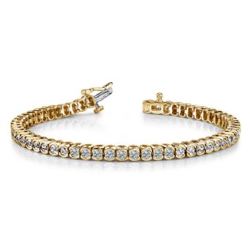 18K Yellow Gold Diamond Round Brilliant Half Bezel Set Tennis Bracelet (5.13ctw.)